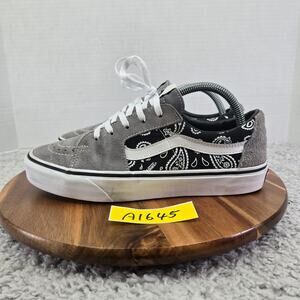Vans Womens 9.5 Sk8-Low Gray Paisley Black Athletic Daily Casual Skating Sneaker